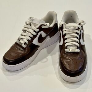 Hand Painted Nike Air Force Ones Brown & White Size 7.5